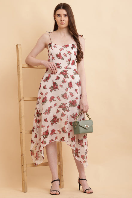 Seekatel White Printed ALine Georgette Midi Dress