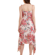 Pink Floral Print Handkerchief Hem Slip Dress