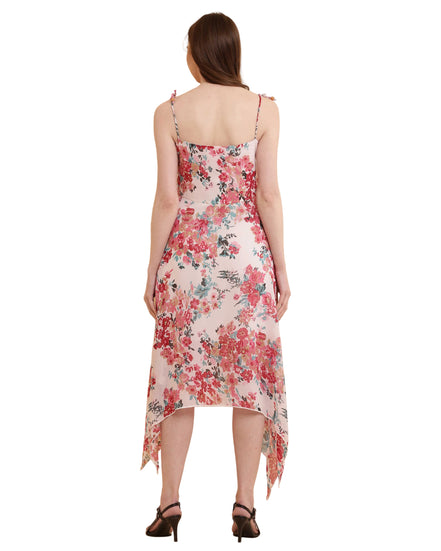 Pink Floral Print Handkerchief Hem Slip Dress