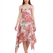 Pink Floral Print Handkerchief Hem Slip Dress