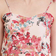 Pink Floral Print Handkerchief Hem Slip Dress