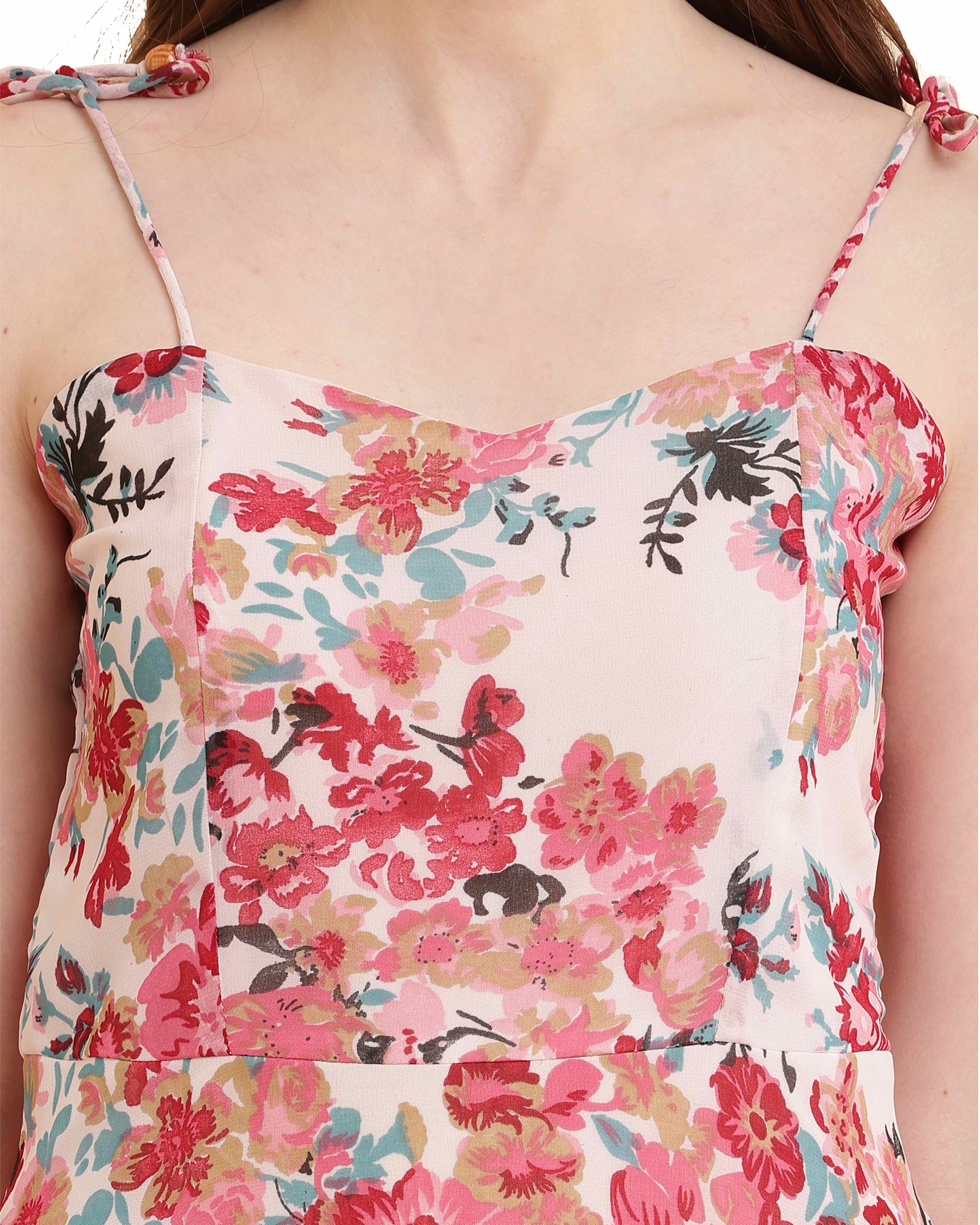 Pink Floral Print Handkerchief Hem Slip Dress