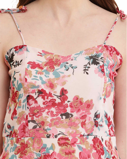 Pink Floral Print Handkerchief Hem Slip Dress