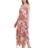 Pink Floral Print Handkerchief Hem Slip Dress