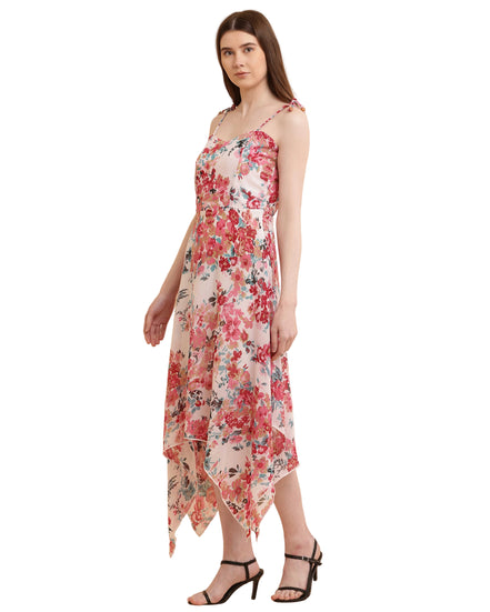 Pink Floral Print Handkerchief Hem Slip Dress