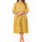 Yellow Paisley Print Cotton A-Line Dress