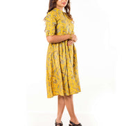 Yellow Paisley Print Cotton A-Line Dress
