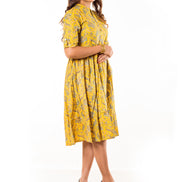 Yellow Paisley Print Cotton A-Line Dress