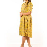 Yellow Paisley Print Cotton A-Line Dress