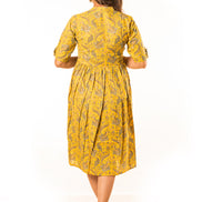 Yellow Paisley Print Cotton A-Line Dress