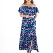 Women's Two Piece Outfit Floral Crop Top and Split Long Skirt Set