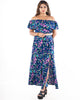 Women's Two Piece Outfit Floral Crop Top and Split Long Skirt Set