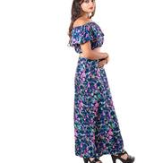 Women's Two Piece Outfit Floral Crop Top and Split Long Skirt Set