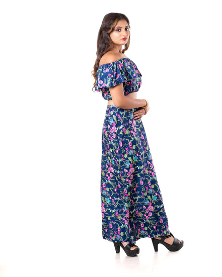 Women's Two Piece Outfit Floral Crop Top and Split Long Skirt Set