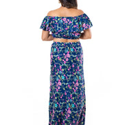Women's Two Piece Outfit Floral Crop Top and Split Long Skirt Set