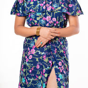 Women's Two Piece Outfit Floral Crop Top and Split Long Skirt Set