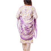 Ivory Purple Floral Print Cotton Salwar Kameez Set for Women