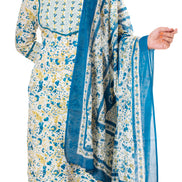 Teal Blue Floral Print Cotton Salwar Kameez Set