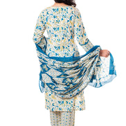 Teal Blue Floral Print Cotton Salwar Kameez Set