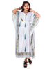 White Cypress Print Cotton Kaftan Dress