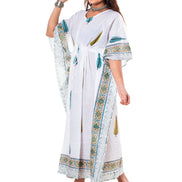 White Cypress Print Cotton Kaftan Dress