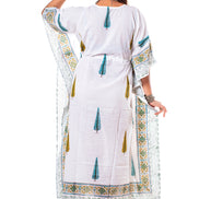White Cypress Print Cotton Kaftan Dress