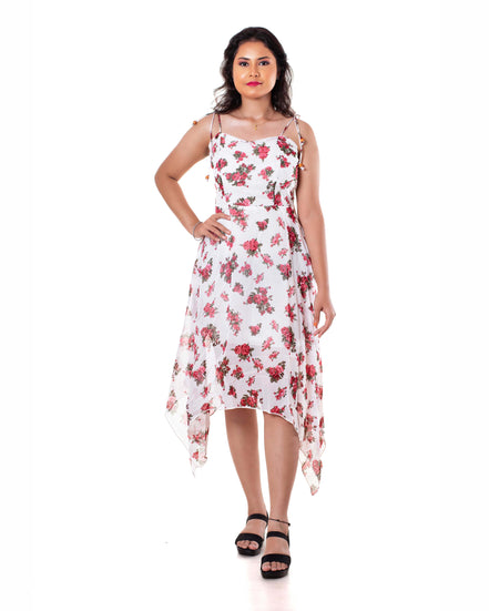Seekatel White Printed ALine Georgette Midi Dress
