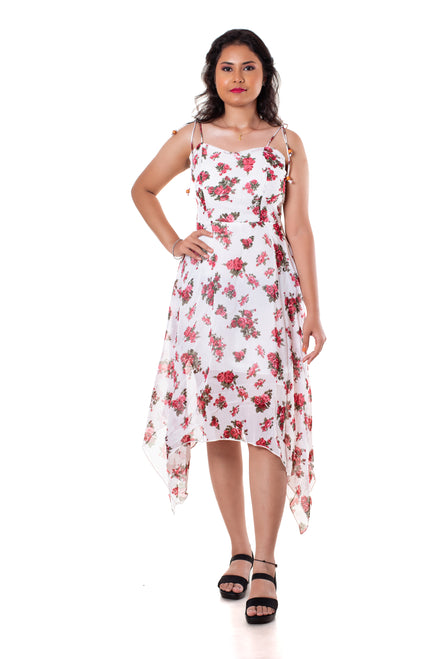 Seekatel White Printed ALine Georgette Midi Dress