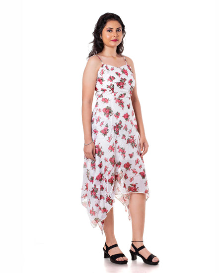 Seekatel White Printed ALine Georgette Midi Dress