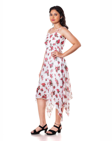 Seekatel White Printed ALine Georgette Midi Dress