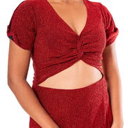 Red V-Neck Waist Cut Out Sheath Dress