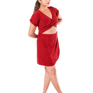 Red V-Neck Waist Cut Out Sheath Dress