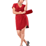 Red V-Neck Waist Cut Out Sheath Dress
