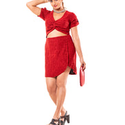 Red V-Neck Waist Cut Out Sheath Dress