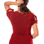 Red V-Neck Waist Cut Out Sheath Dress