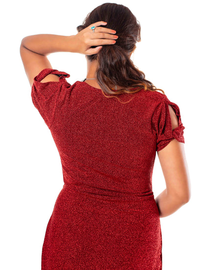 Red V-Neck Waist Cut Out Sheath Dress