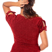 Red V-Neck Waist Cut Out Sheath Dress