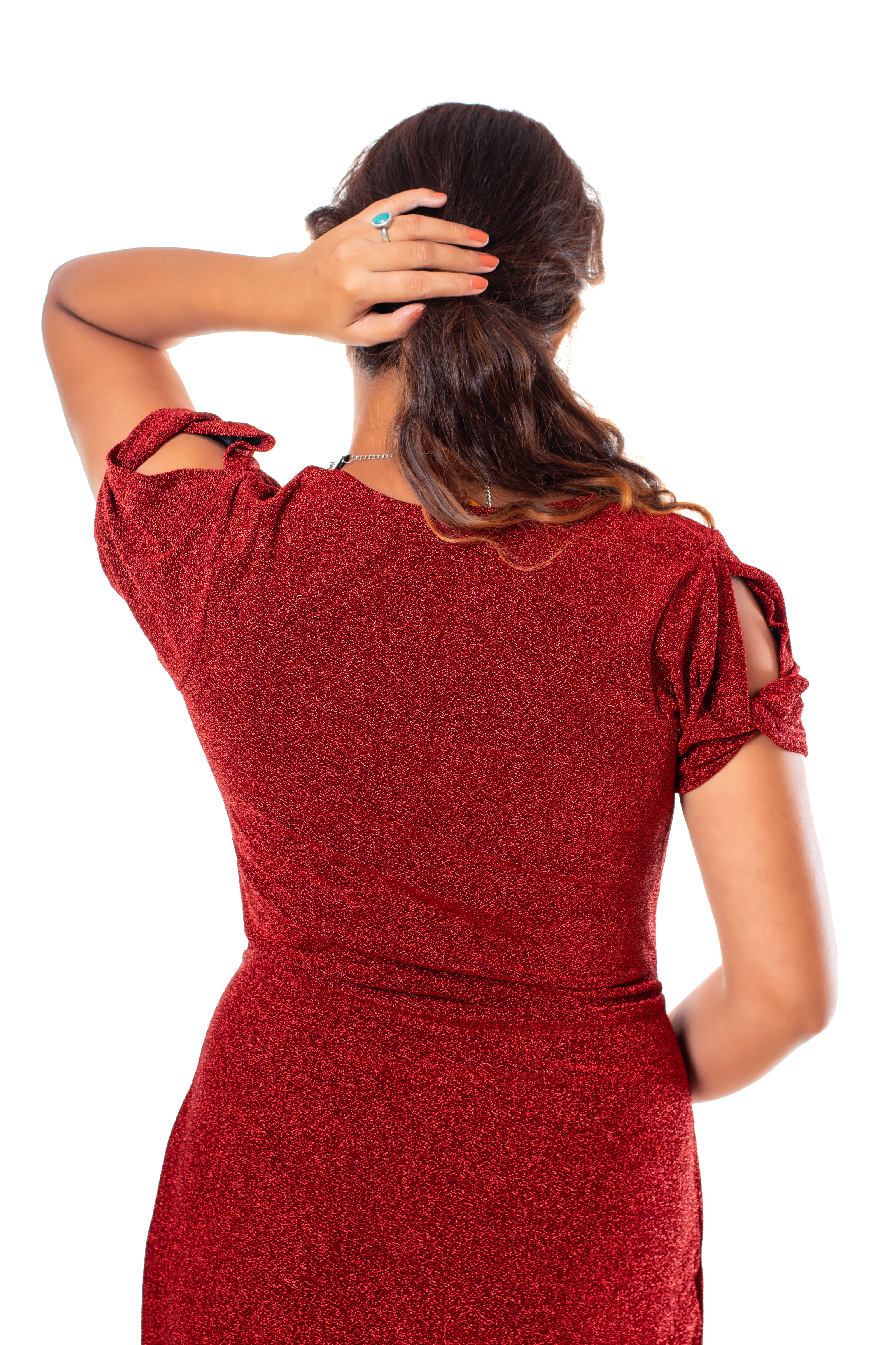 Red V-Neck Waist Cut Out Sheath Dress