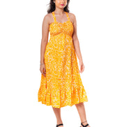 Women Yellow Printed A-Line Midi Dress