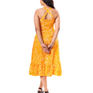 Women Yellow Printed A-Line Midi Dress