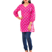 Pink Booti Print Cotton Short Kurti