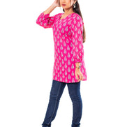 Pink Booti Print Cotton Short Kurti