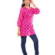 Pink Booti Print Cotton Short Kurti