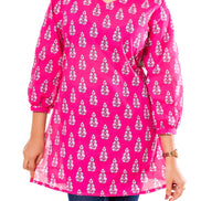 Pink Booti Print Cotton Short Kurti