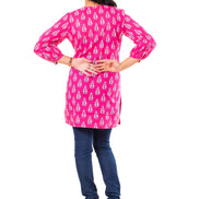 Pink Booti Print Cotton Short Kurti