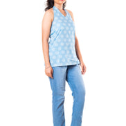 Powder Blue Floral Print Halter Neck Top