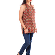 Rust Terracotta Ajrakh Print Cotton Halter Neck Top for Women