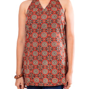 Rust Terracotta Ajrakh Print Cotton Halter Neck Top for Women