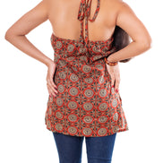 Rust Terracotta Ajrakh Print Cotton Halter Neck Top for Women