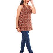 Rust Terracotta Ajrakh Print Cotton Halter Neck Top for Women